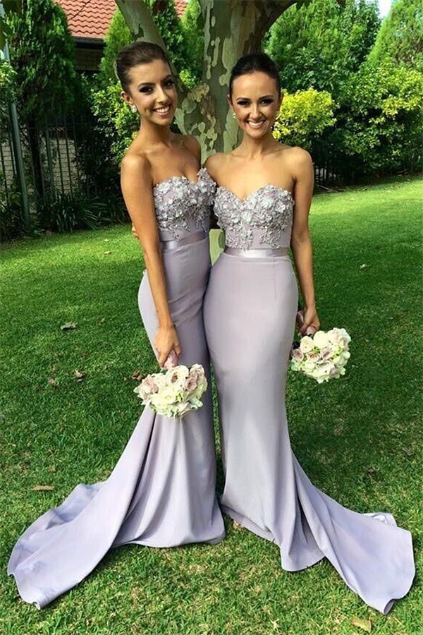 Lilac Long Mermaid Sweetheart Appliques Beaded Bridesmaid Dress - My ...