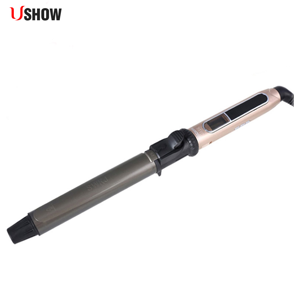 Best of USHOW Professional Rotating Curling Iron Nano Titanium Black + Gold Hair Curler With LED Digital Temperature Display Reviews & Tips