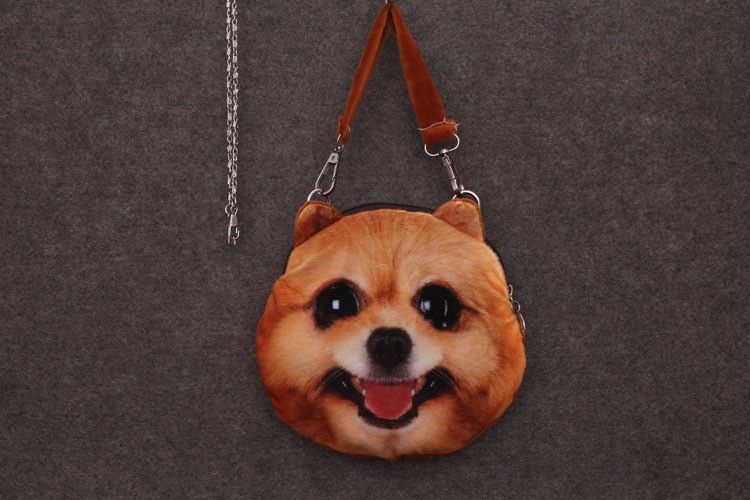 ümar õlakott koera näoga, pruun ja valge