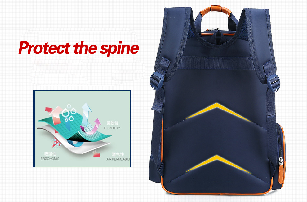 tumesinine ortopeediline koolikott kollaste detailidega