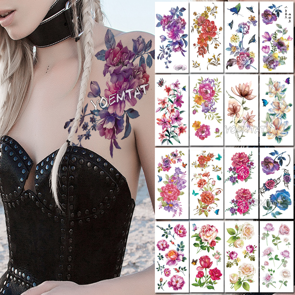 Best of Purple Watercolor Rose Lily Flower Waterproof Tattoo Stickers Women Body Chest Art Temporary Tatto Girl Waist 3D Flowers Tatoo Reviews & Tips