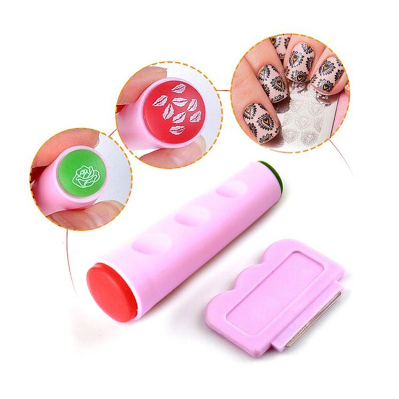 Best of 1 Set Professional Nail Art Stamping Double-headed Stamp Stamper Scraper Set Pink Nail Stamper &amp; Scraper Manicure Tools BRSX Reviews & Tips