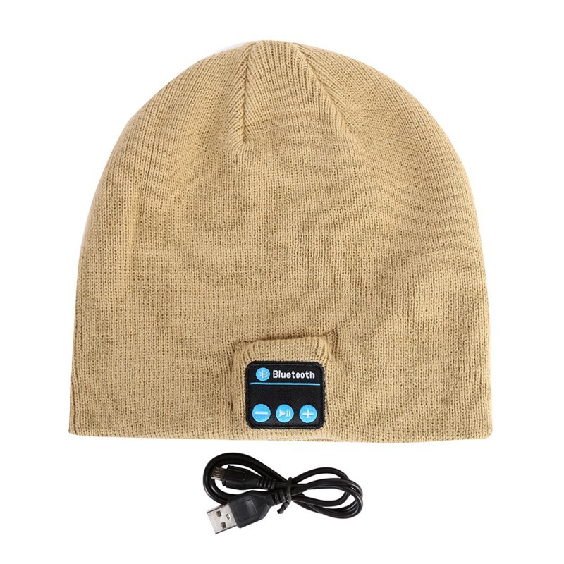 beež Bluetooth-funktsiooniga talvemüts ja USB-kaabel