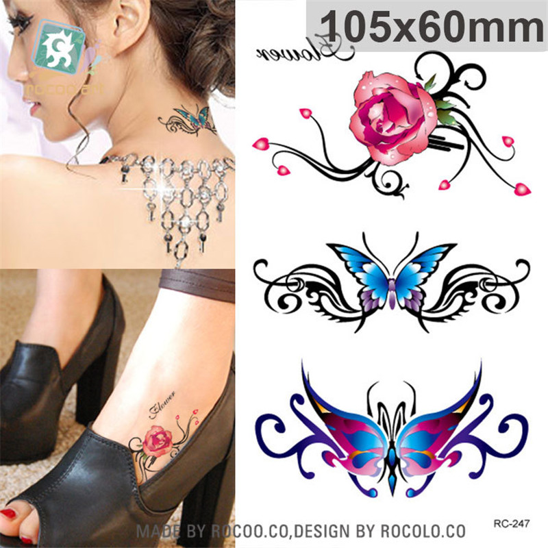 Best of Waterproof Temporary Tattoos For Lady Women Beautiful 3d Rose Butterfly Jewelry Design Flash Tattoo Sticker RC2247 Reviews & Tips