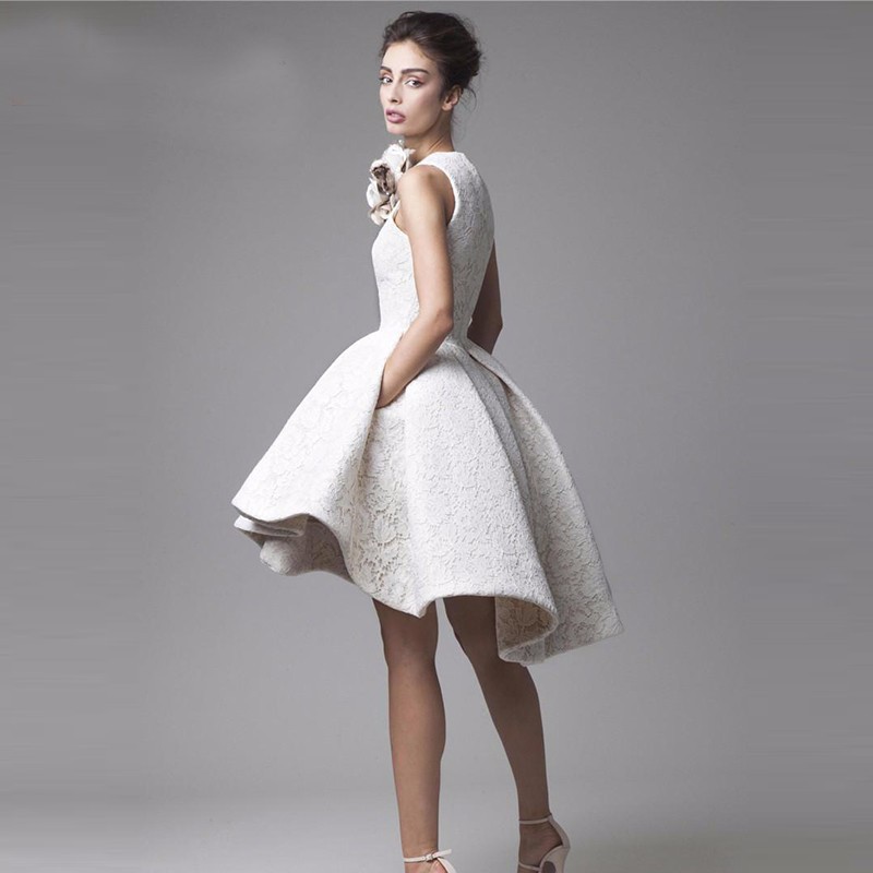 Little White Lace High Low High Neck Knee Length Puffy Prom Cocktail Dress 2 Little White Lace High Low High Neck Knee Length Puffy Prom Cocktail Dress 2