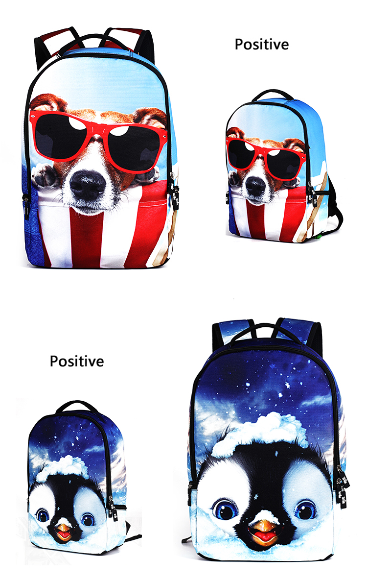 seljakotid koera ja pingviini pildiga, erksad värvid