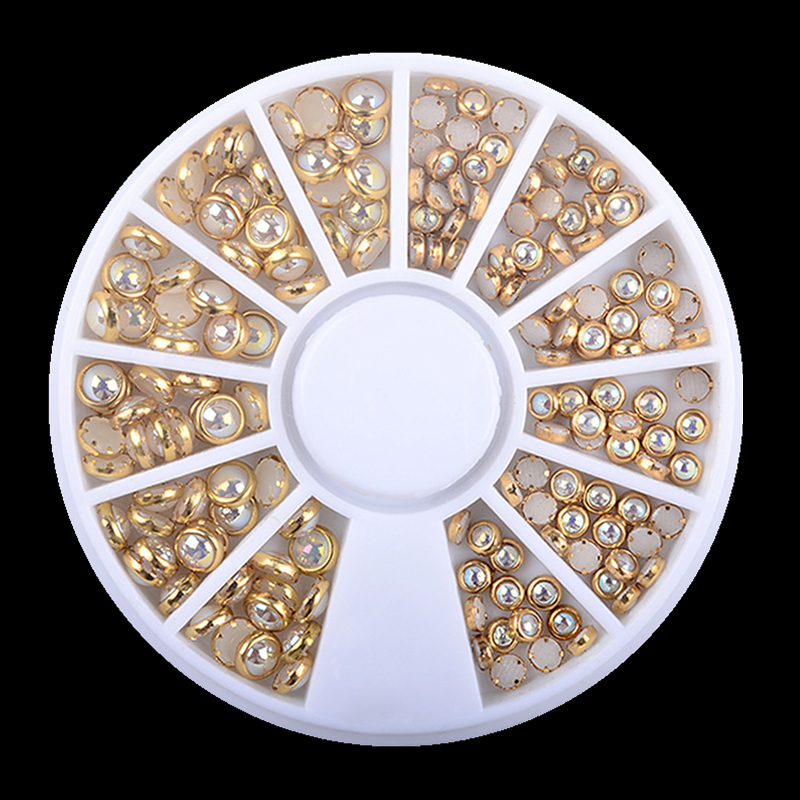 Best of 1Box AB Beige Metal Edge Glitter Nail Beads Studs Beauty Charm Nail Art DIY Pearls Decorations Wheel Reviews & Tips