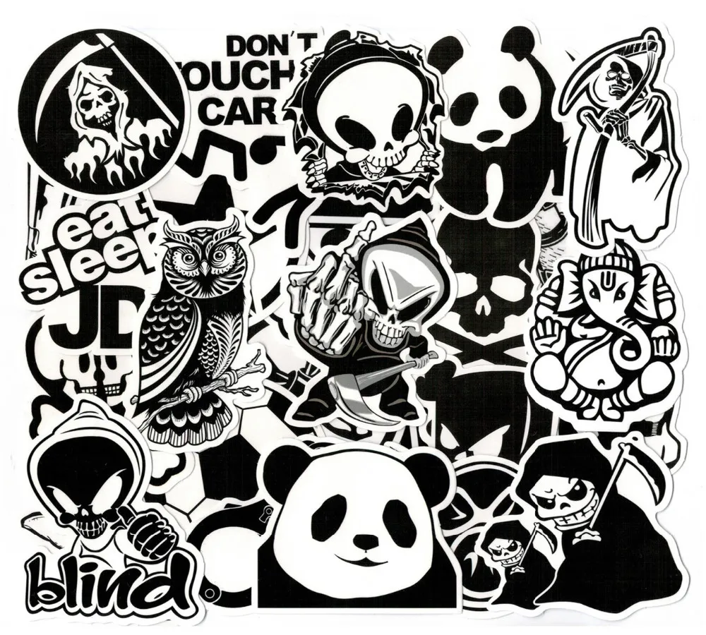 100 pcs Sticker  Black and White Waterproof Cool  Sticker  