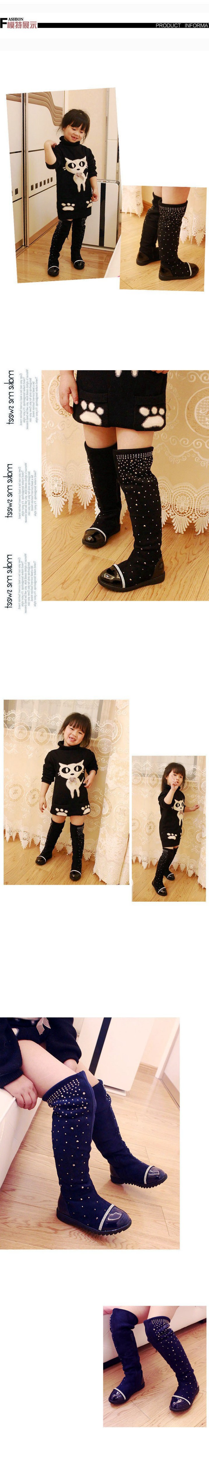 mustad pika säärega saapad kivikestega, mida kannab laps