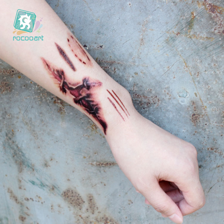 Best of Rocooart 2022 Fake Tattoo Halloween Terror Wound Temporary Tattoo Realistic Blood Taty Injury Scar Tattoo Sticker Razor Blade 3D Reviews & Tips - Image 2