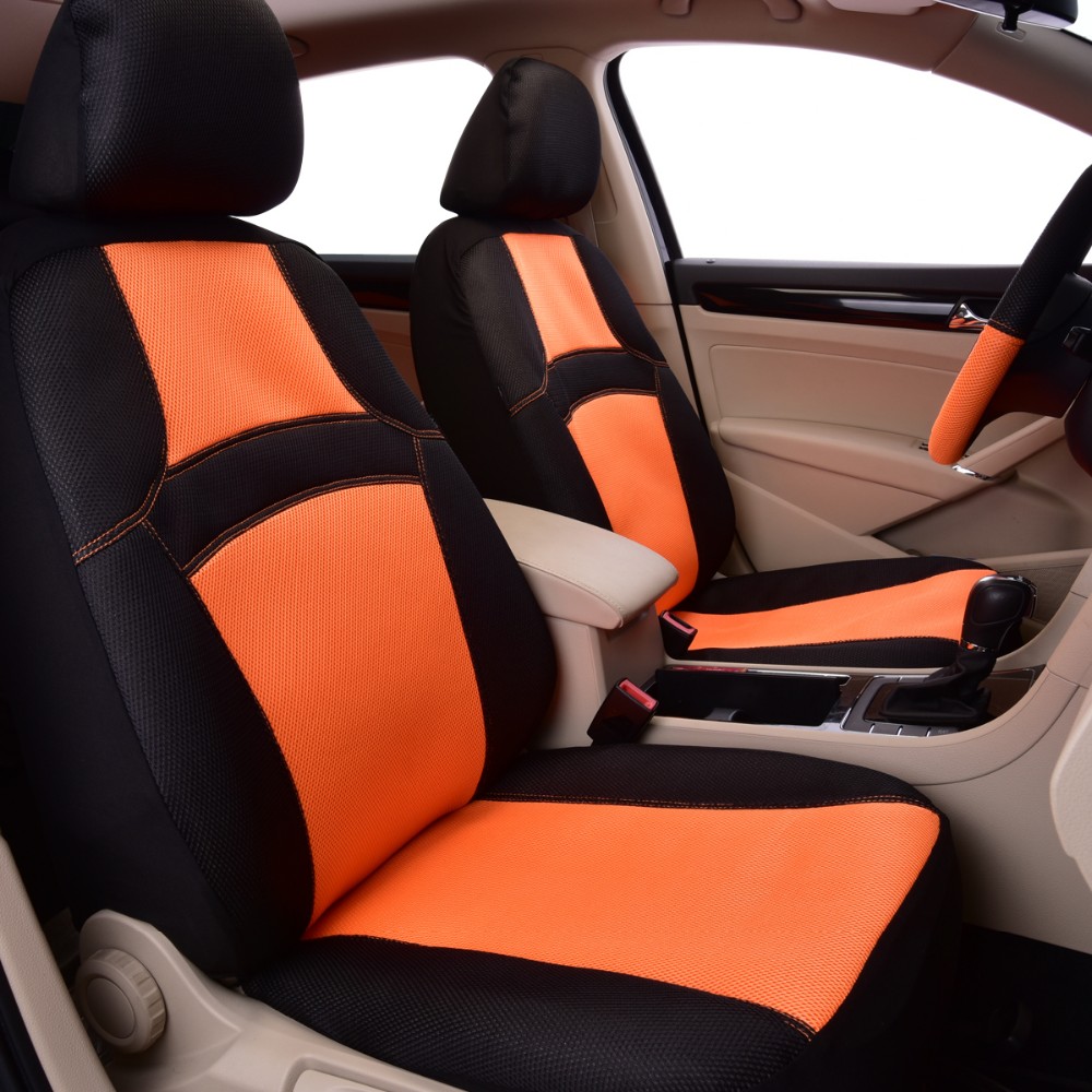 auto esiistmete erksavärvilised oranžid ja mustad istmekatted