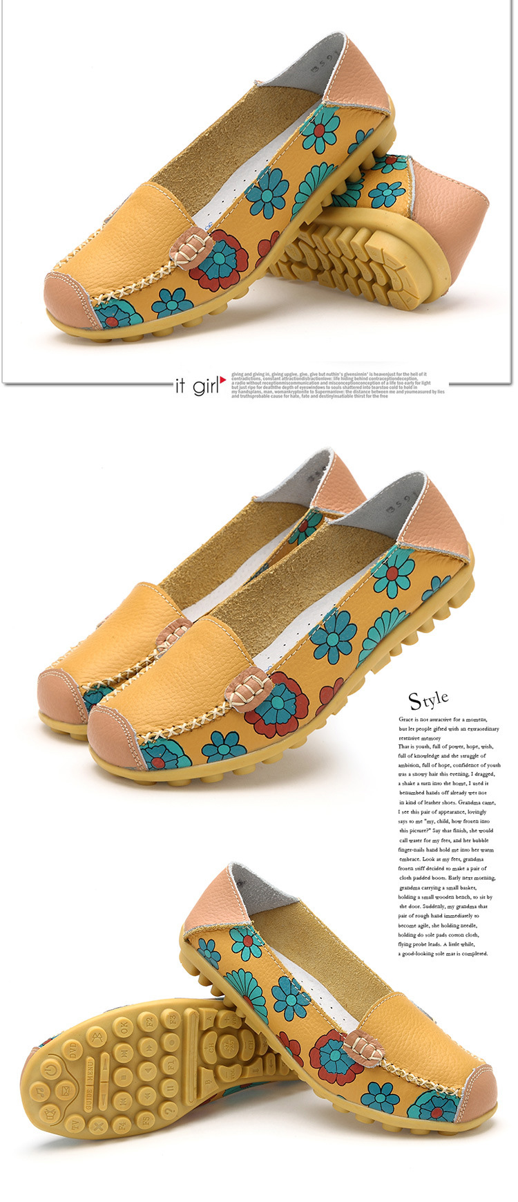 kollased naiste kingad lillelise mustriga ja kummitallaga