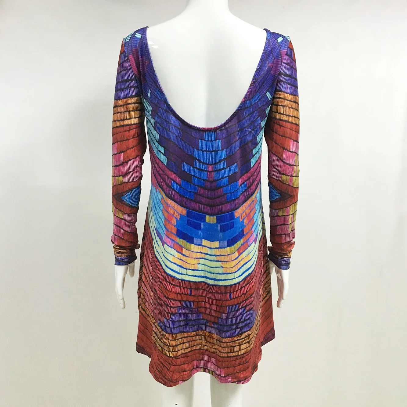 Loose Long Sleeve Stripe Backless Halter Boho Dress - Uniqistic.com