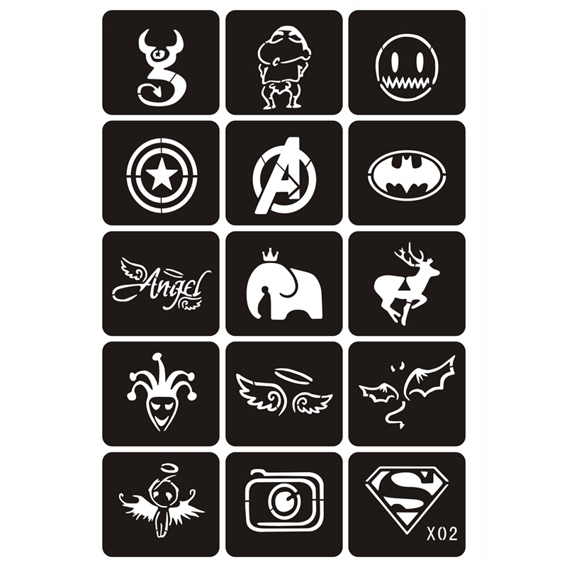 Best of 15pcs Glitter Tattoo Stencils Woman Girl Kids Drawing Template, Small Wings Bats Super Cartoon Airbrush Tattoo Stencil 6*4.8cm X2 Reviews & Tips