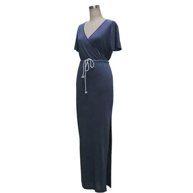 V-Neck Short Sleeve Long Maxi Dress - FashionandLove.com