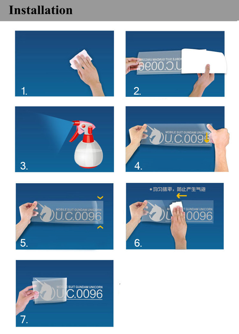 kleepsude paigaldamise sammud sinisel taustal