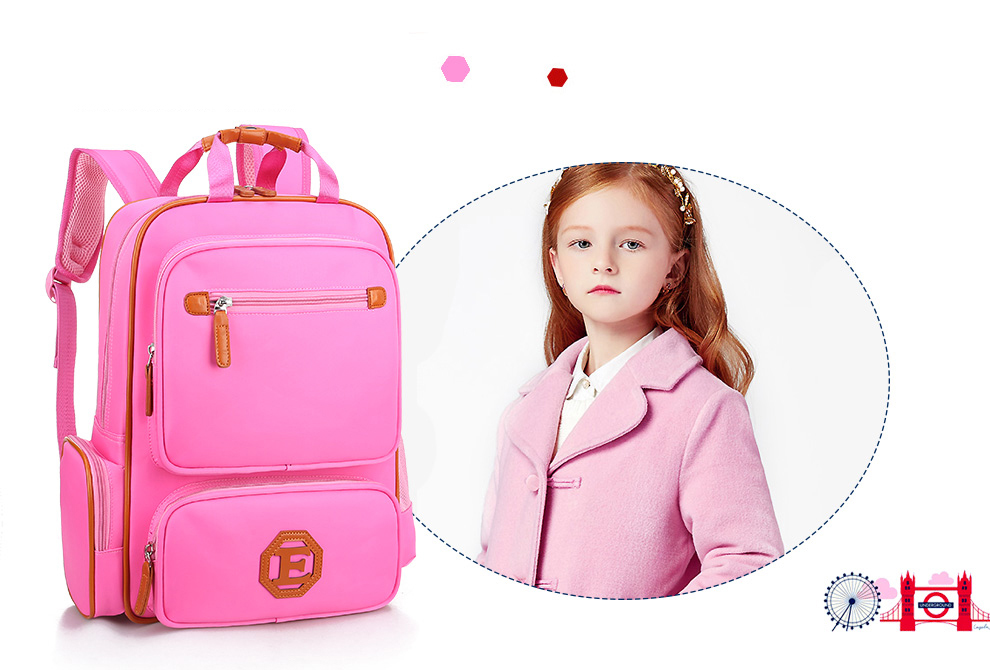 roosa ortopeediline koolikott ja tüdruk roosas mantlis