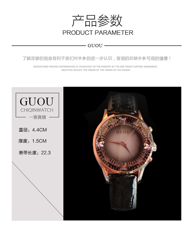 naiste käekell musta nahast rihmaga ja roosa kuldse korpusega