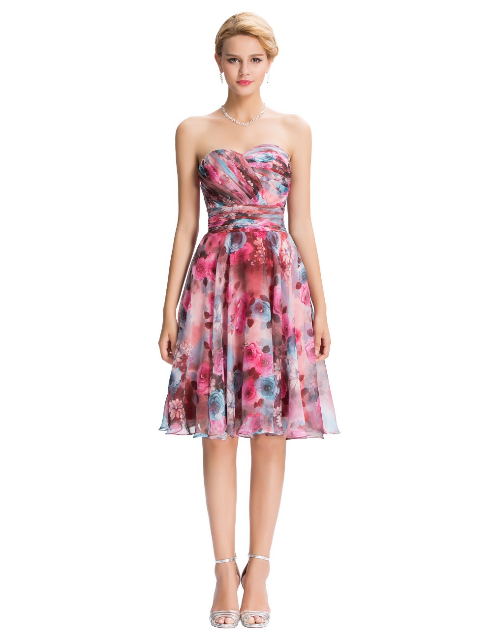 Chiffon Floral Print Short Wedding Bridesmaid Dress