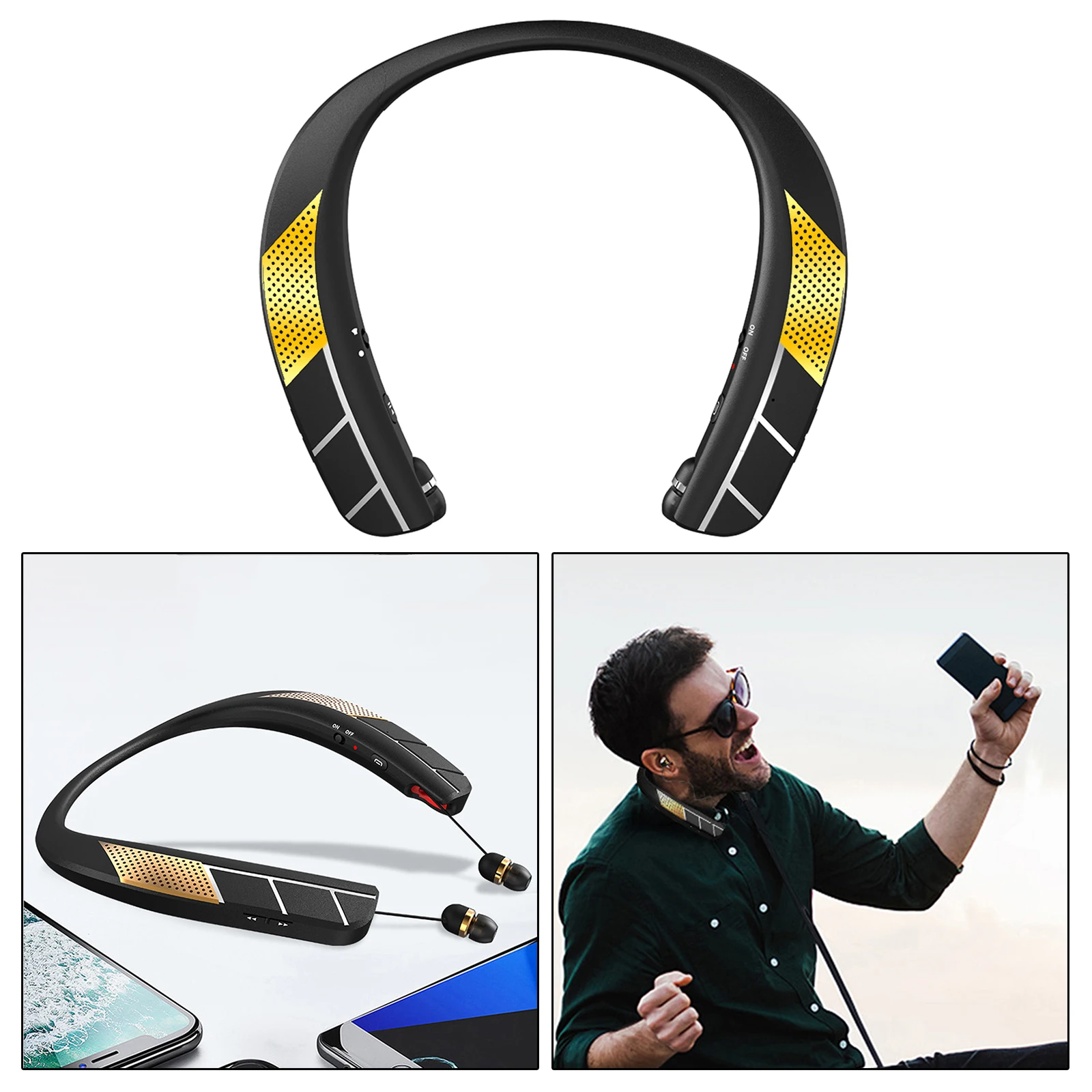 2 in 1 3D Surround Stereo Neckband Wireless Speaker Bluetooth w/ Retractable Earbuds Headphones Audio Portable Listen to Music