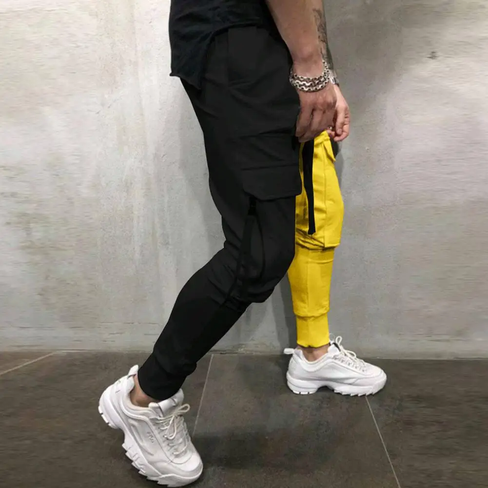 Men Casual Sports Pants Color Matching Lace-Up Pockets Trousers Hip Hop Leggings Gym Running Jogging Streetwear Pants for Men fruit of the loom sweatpants