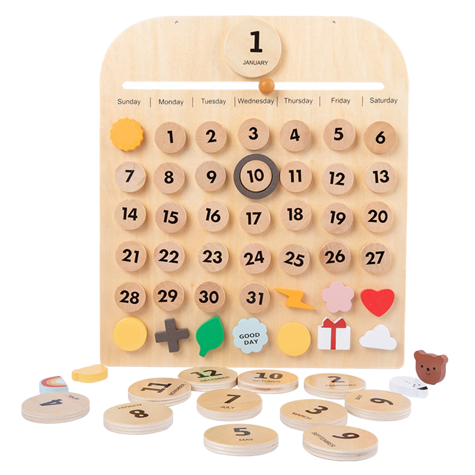 Solid Wood Desk Wall Calendar Date Days Weather Montessori Calendar Family Time for Kids Preschool Educational