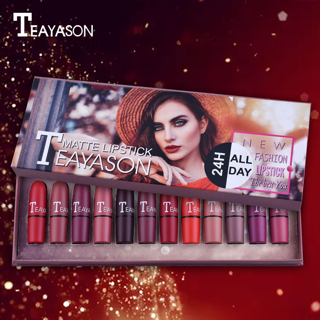 A Box of 12PCS Matte Lipstick Set, Waterproof 24 Hours Long Lasting 12 Colors=