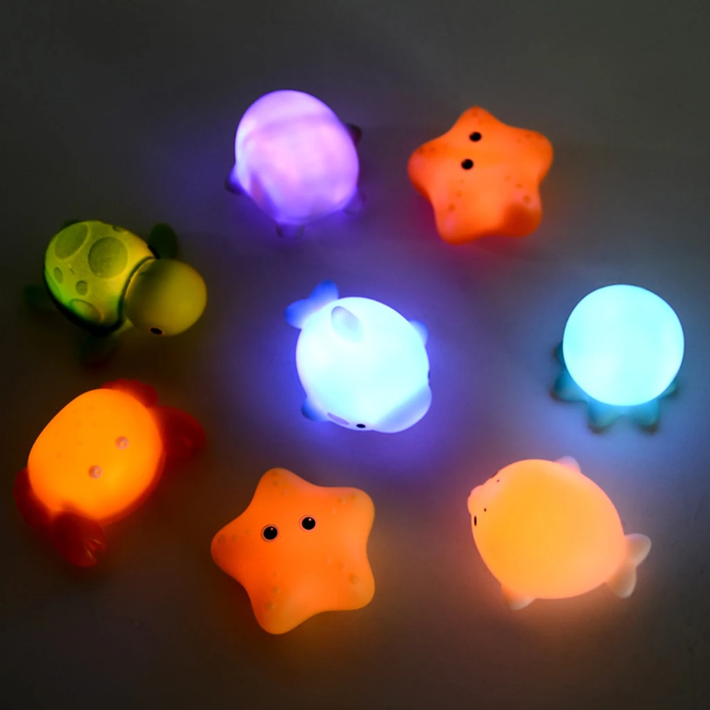 8pcs Light Up Bath Toys for 1 2 3 4 5 Year Old Boy Girls Vinyl Animals Floating Light Developmental Pool Water Toy for Kids