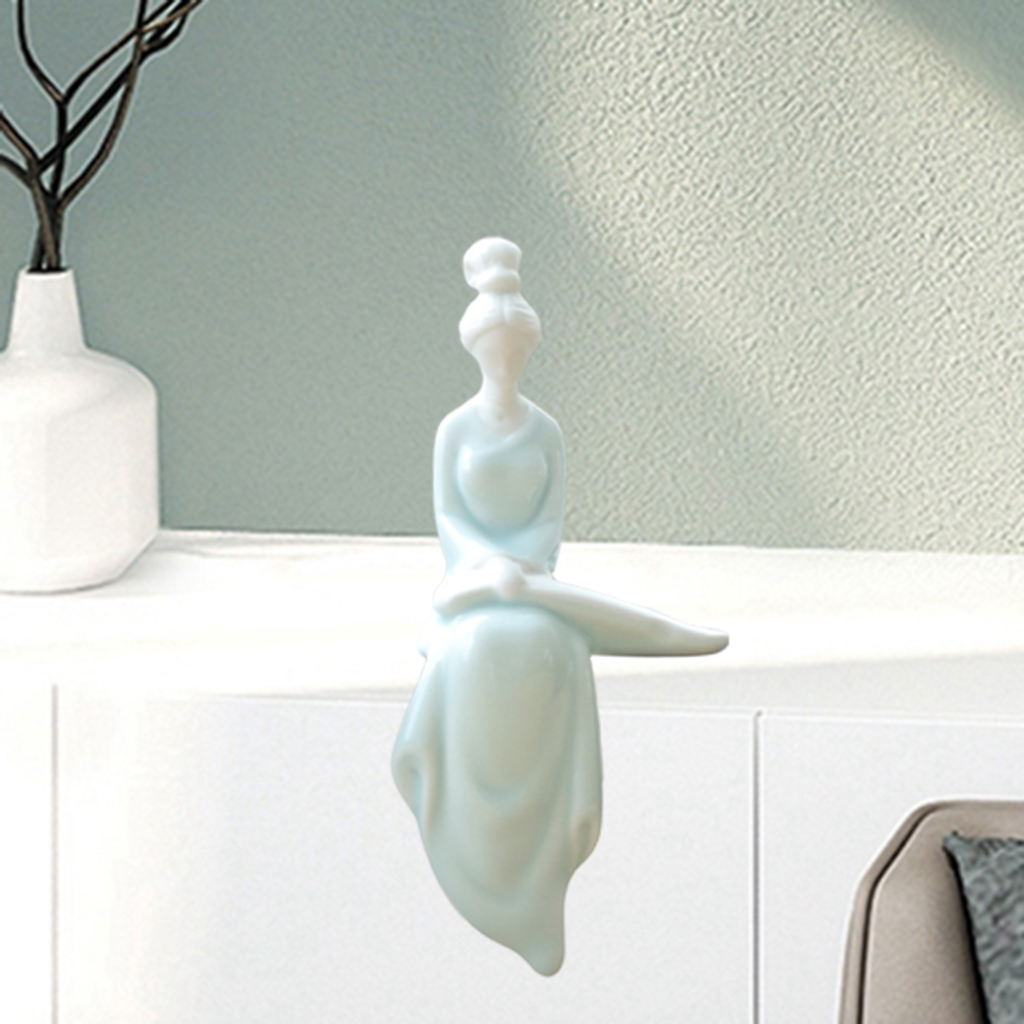Chinese Ceramic Girl Decor Pose Statue Sculpture, Lovely Bookshelf home decor Accents Modern Decorative Figurine Garden Art
