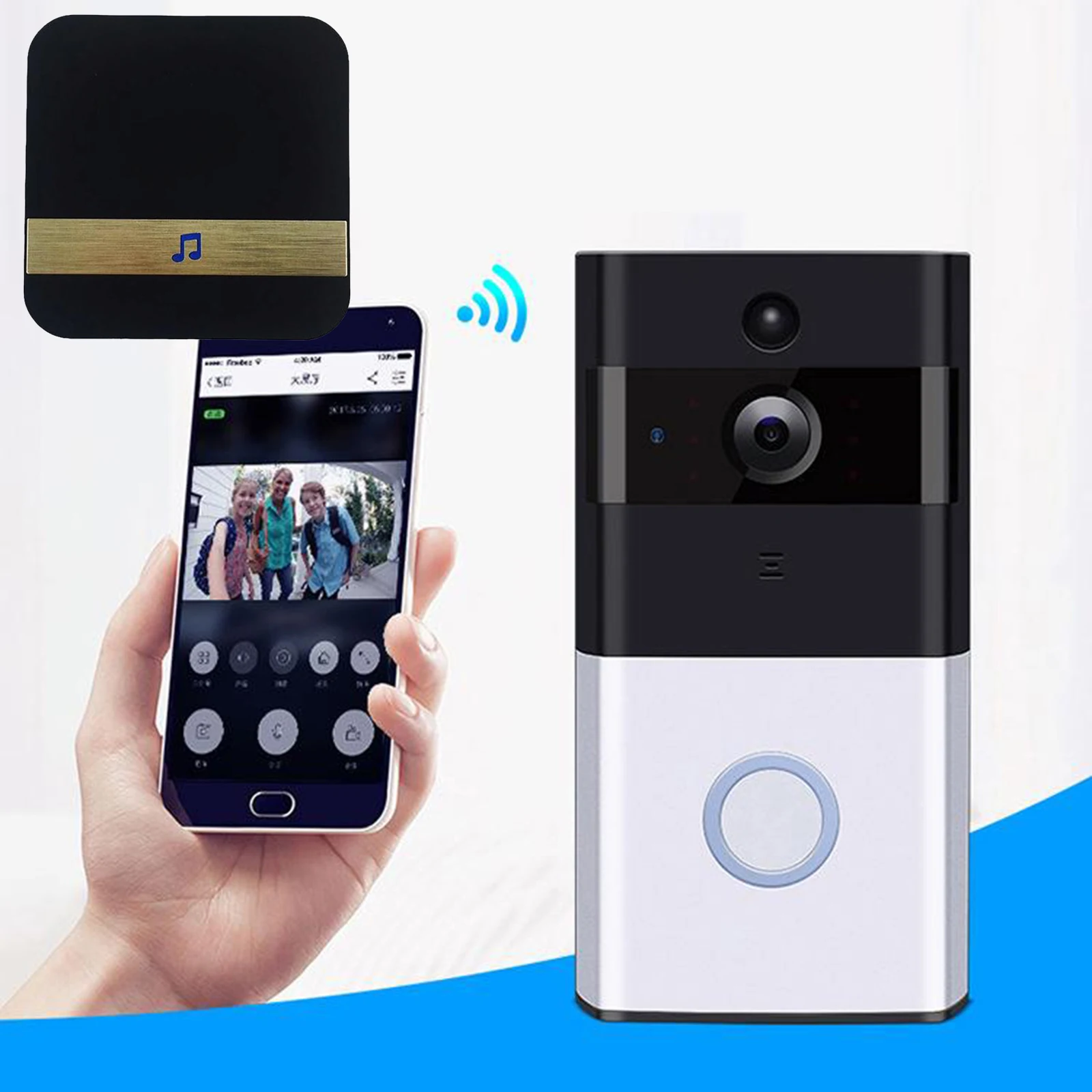 720P Smart WIFI Visual Doorbell Infrared Night Monitoring Remote Indoor Chime Apartments Door Bell Ring Home Security, UK Chime