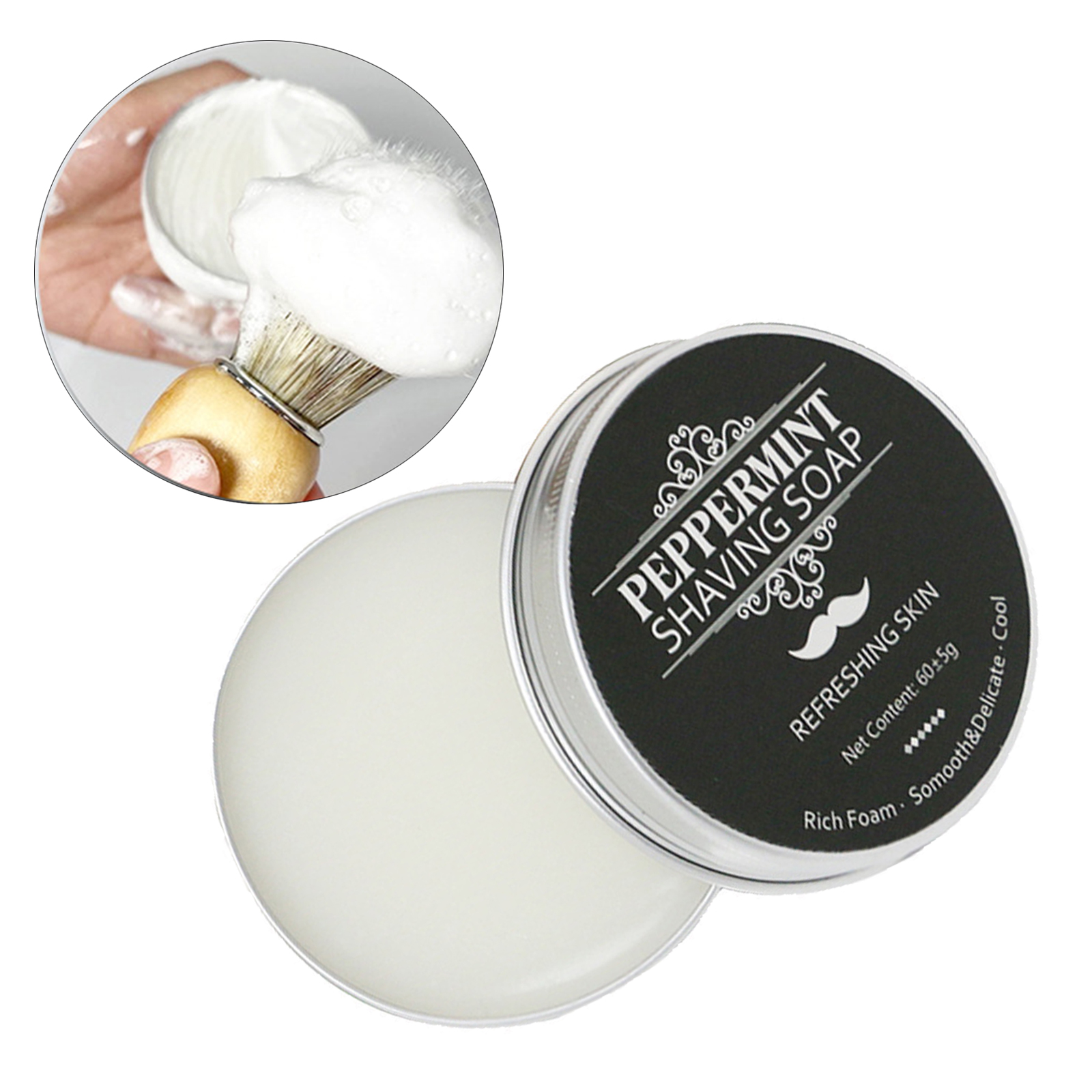 60g Men's Shaving Soap Barber Shaving Cream in Aluminum Boxed Provides Smooth Shave