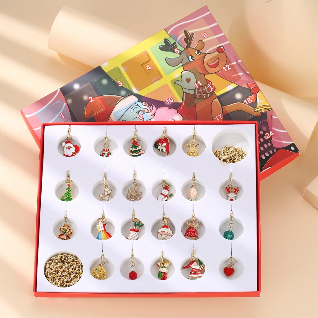 22 Pcs Christmas Pendant Charm Advent Calendar Necklace Decoration Diy Scrapbooking for Kids Teens Women Gifts