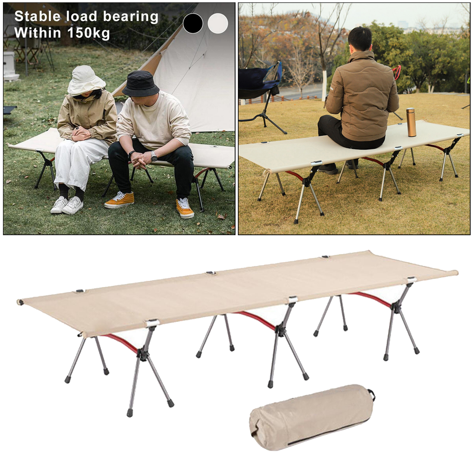 Folding Camping Bed Outdoor Backpacking Sleeping Cot Support Up to 330lbs Foldable Bed for Hiking Travel Beach Sleep Bed