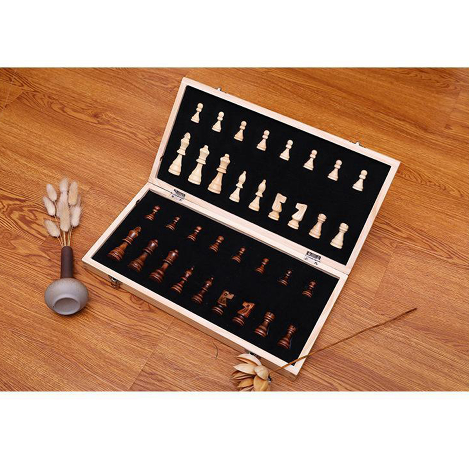 1 Set  Wooden Folding Chess(34 Chess Pieces+1 Board) Made of Quality Wood with