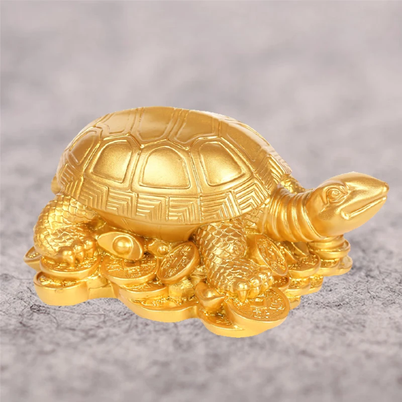 Gold Lucky Money Turtle Tortoise Coins Money Attaching Figurines Ornament S 