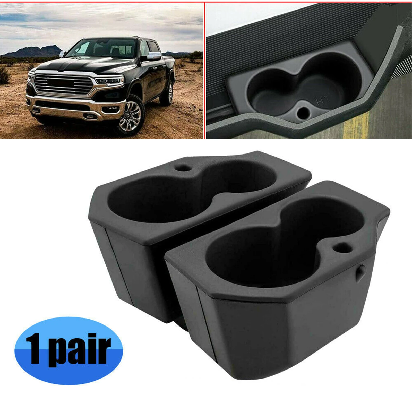 Right & Left Side Door Trim Cupholders Organizer Compatible with Ram 1500 2500 4500 Vehicle Replace Accessories
