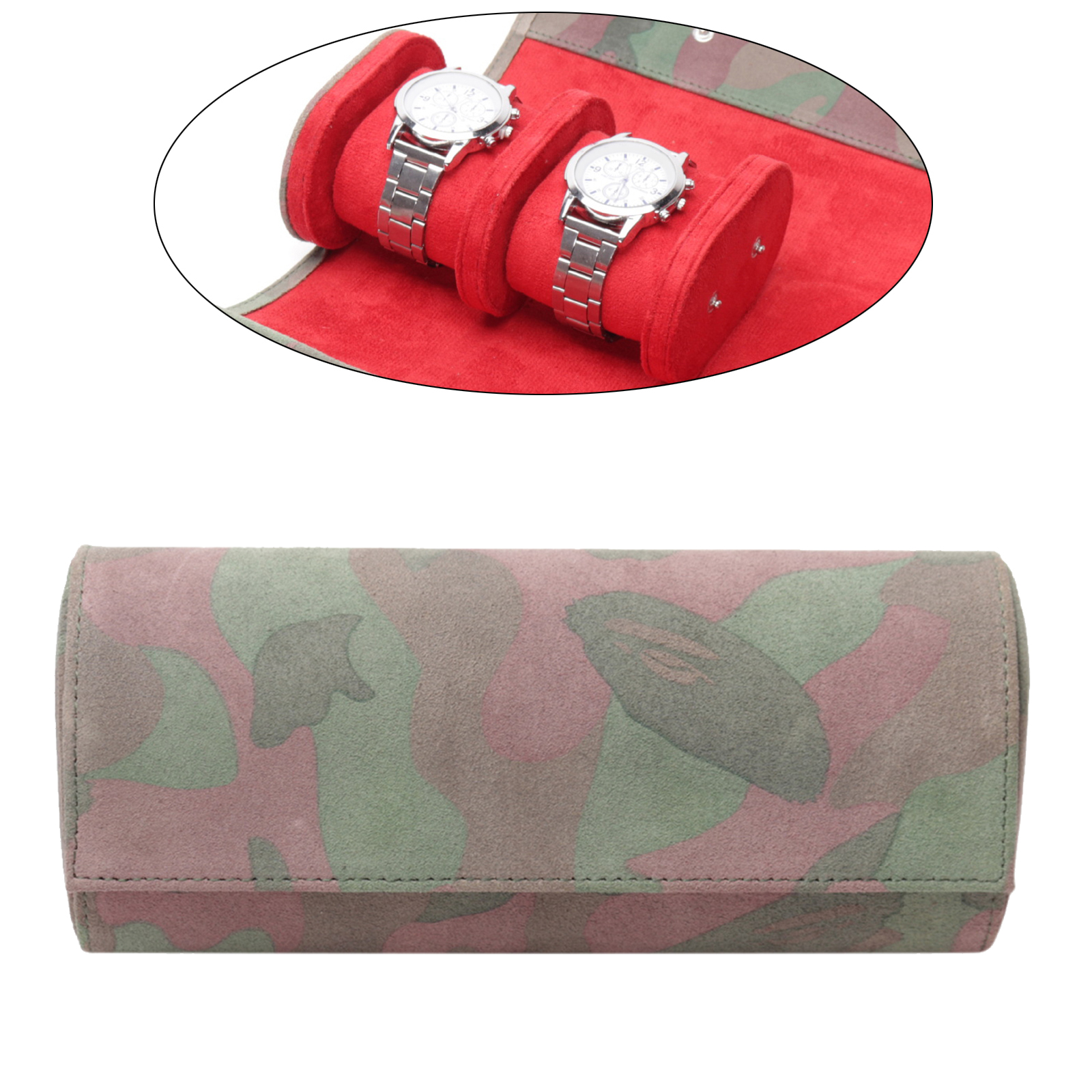 PU Leather 3 Slots Watch Box Handmade Watch Roll Travel Case Wristwatch Pouch Exquisite Camouflage in Out Organizer