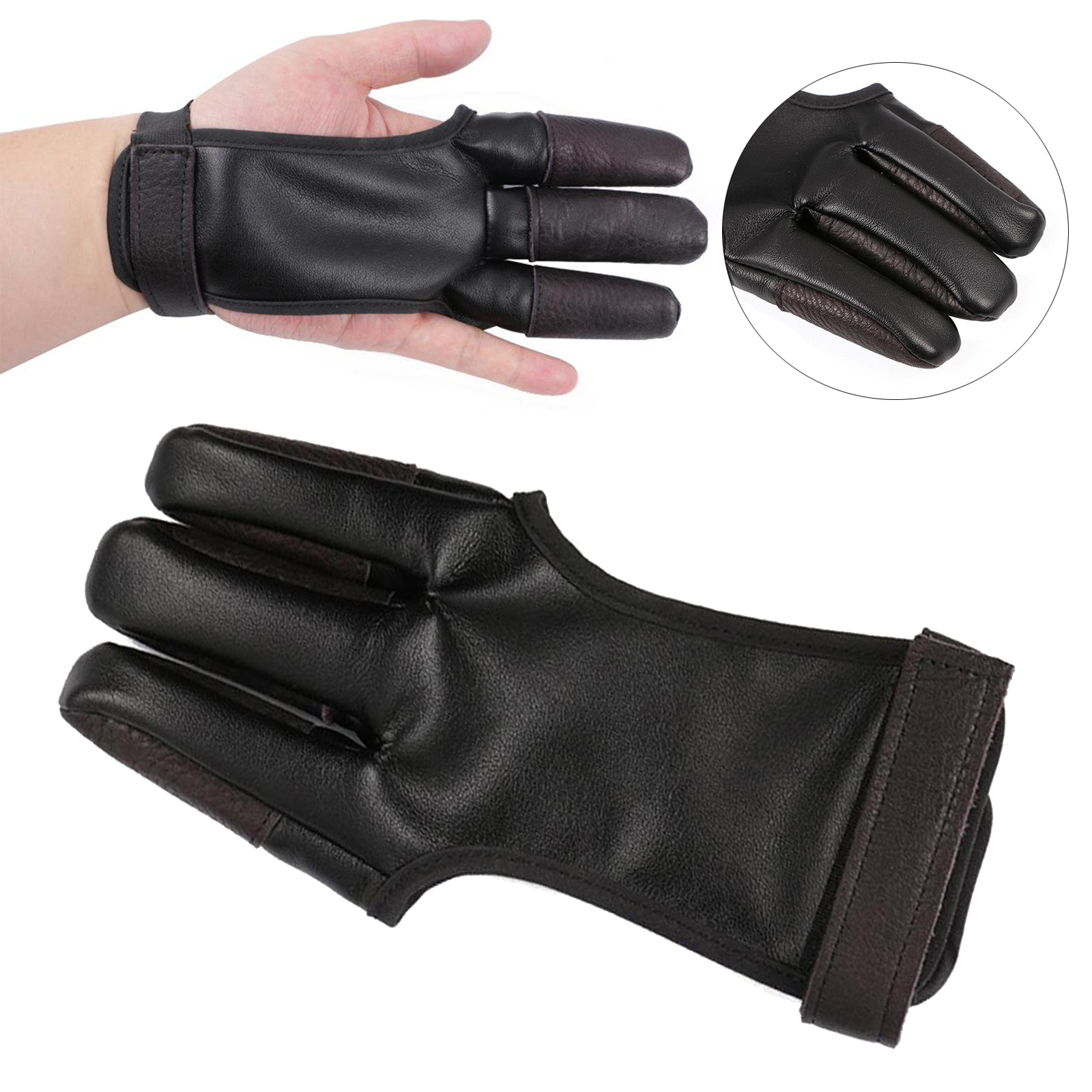 Durable Leather Archery Gloves 3-Finger Left Right Archer Fingers Tab Guard