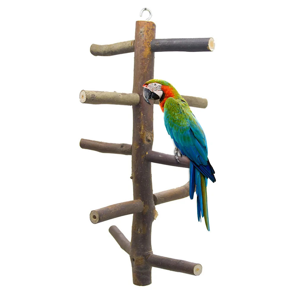 Pet Play Toy Multipurpose Climbing Swing Cage Branched Non Toxic Parrot Bird Perch Standing Wooden Stairs Home Rotating