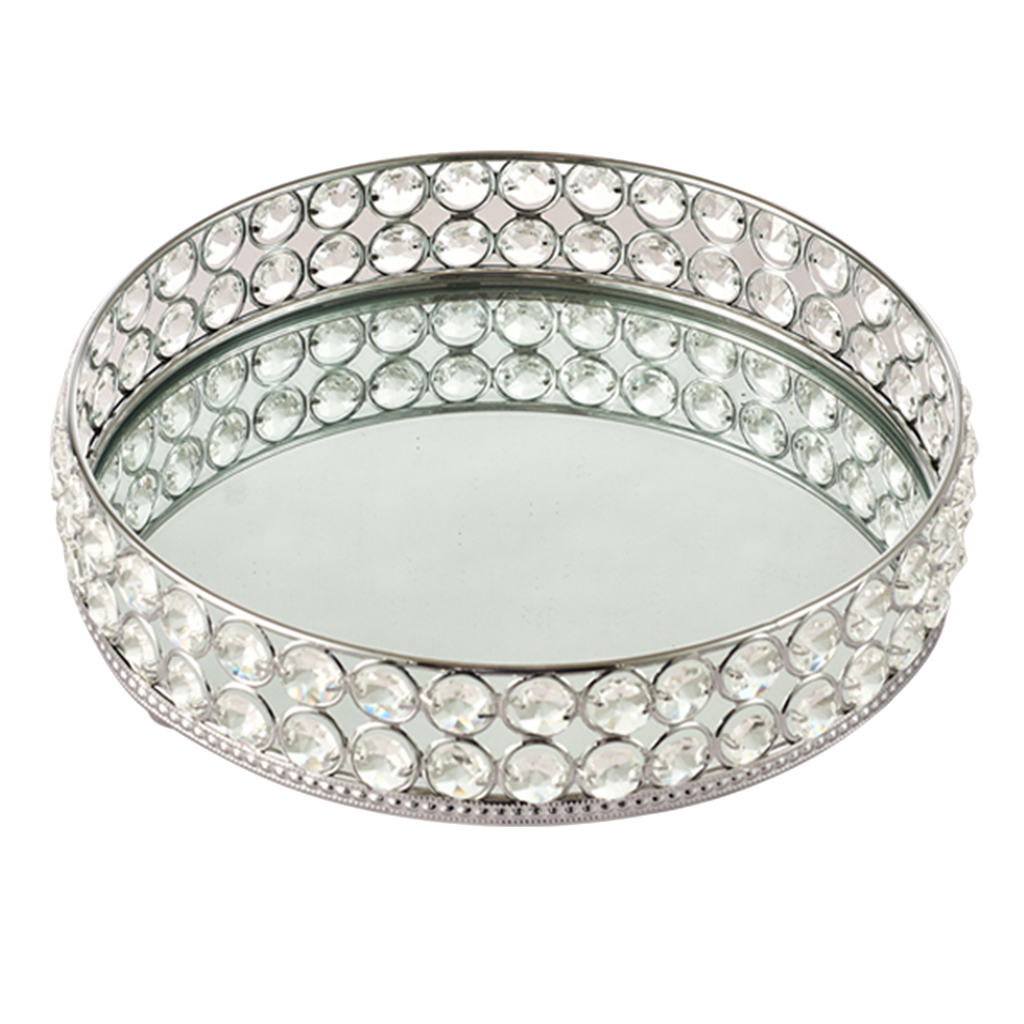 25cm Round Crystal Cosmetics Storage Tray Home Dessert Holder Snack Candy Fruit Dish Plate