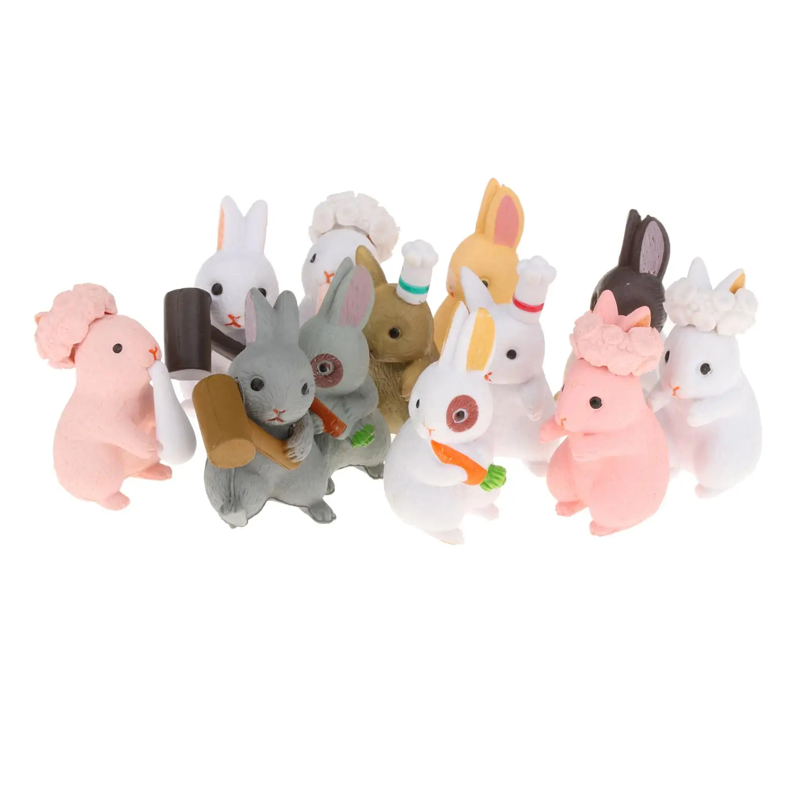 12pcs Miniature Rabbit Figurines Mini Animals Miniature Figurines Fairy Garden Animals Rabbit Micro Landscape Decor Craft