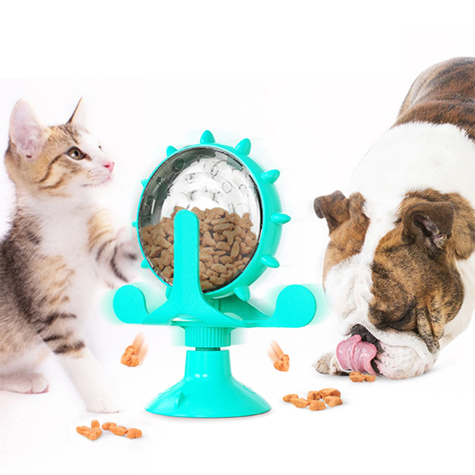 Interactive Cat Toy Turntable Teasing Food Feeder Treat Dispensing Scratcher