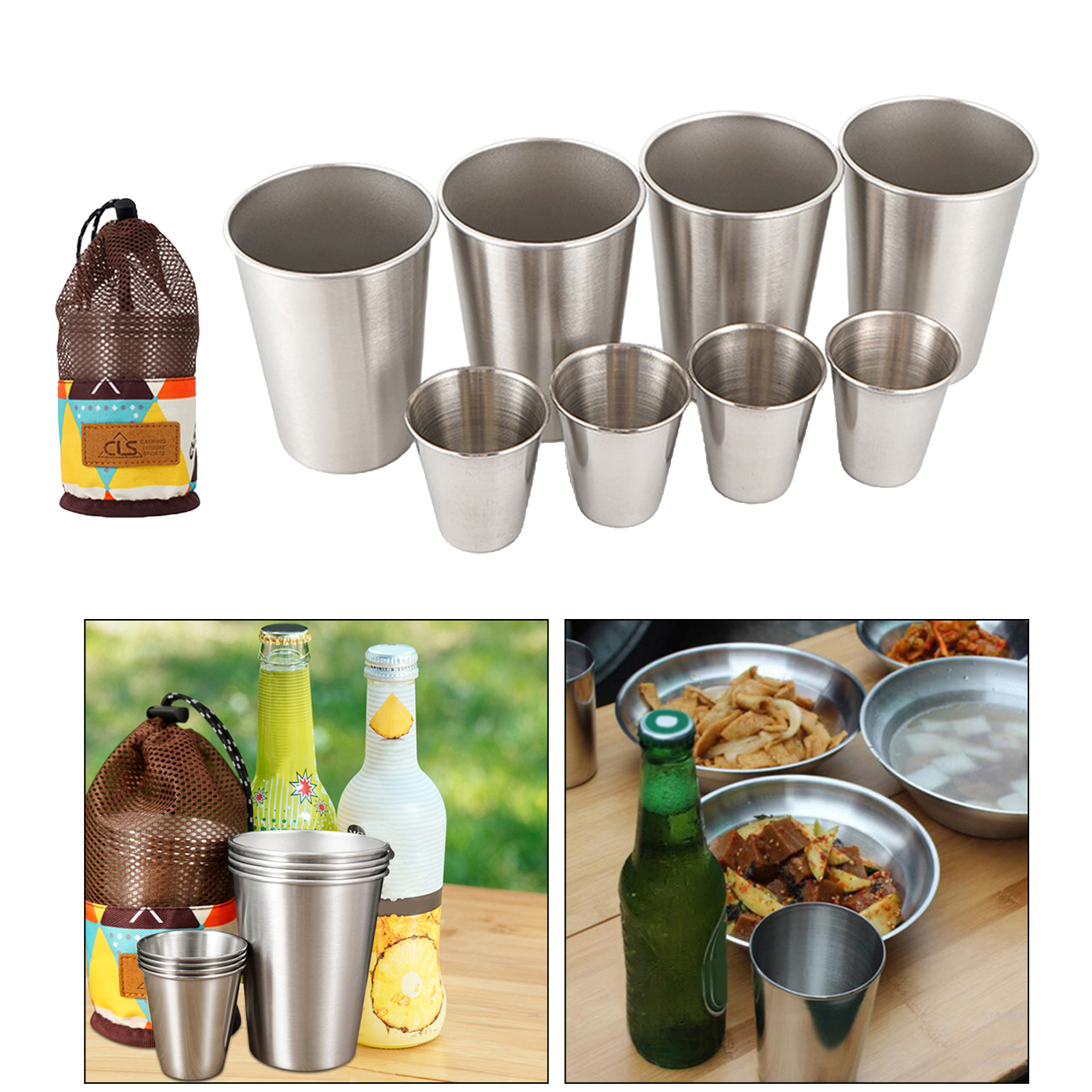 8Pcs Stackable Stainless Steel Cup Drinking Cups Picnic Short Glasses Mug