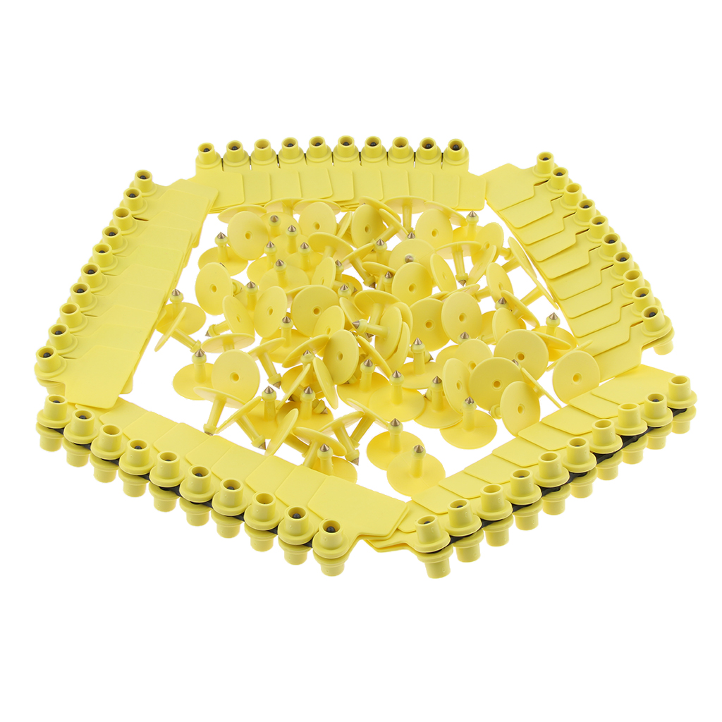 100 Pcs Pigs Cow Cattle Ear Tag, Blank, Brass Ear Stud, Never Rust, Yellow