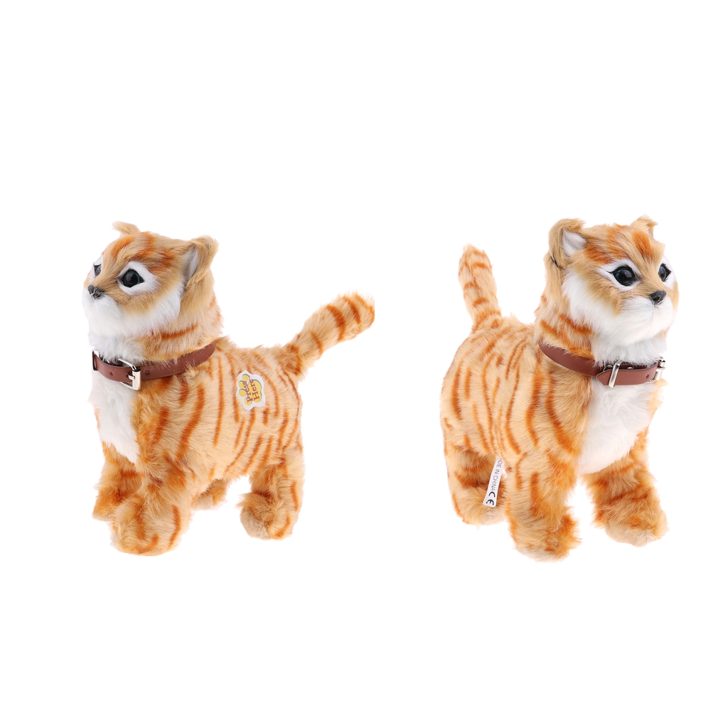 2PCS Lifelike Cat Meow Wagging Electronic Stuffed Animal Toys Plush Cat Dolls