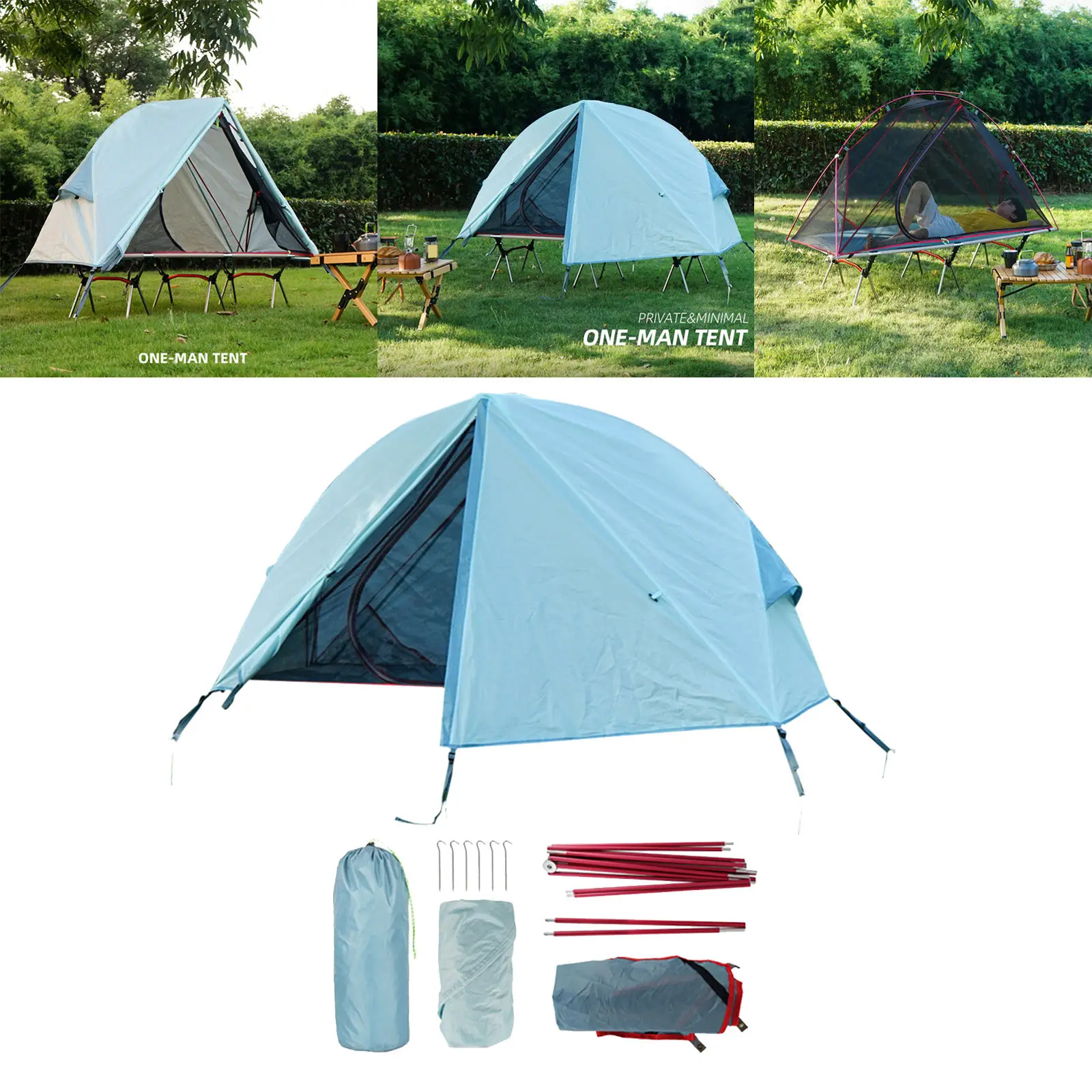 Camping Tent Double Layer Waterproof One Person Ultralight Family Tent Easy Set Up for Hiking Fishing Beach