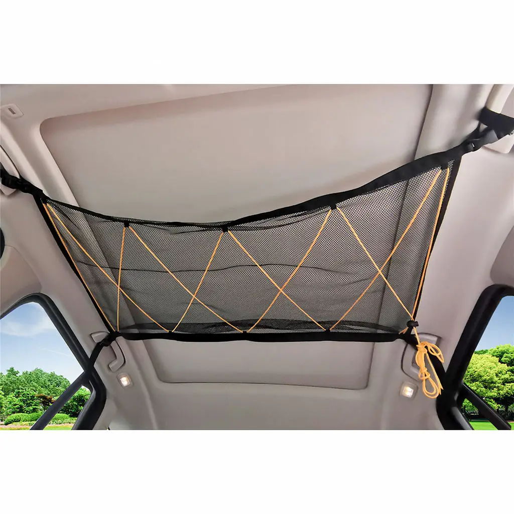 1 Piece 90x65cm Stretchable Car Roof Ceiling Pocket Mesh Bag Pouch for Jeep Van SUV