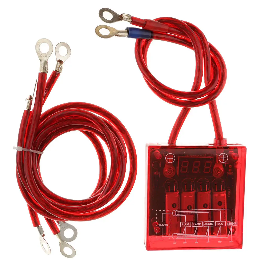 Universal Car Fuel Saver Grounding Voltage Stabilizer Regulator Kit (Red)