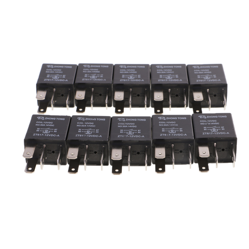 10 Pieces Automotive Car 12V 4-Pin 30 Amp Relay Kit For Fuel Pump Light Horn