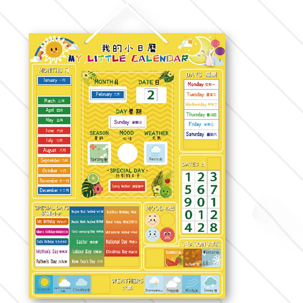 Calendar Magnetic Board Educational Toy Chart Weather Date Wall Hanging
